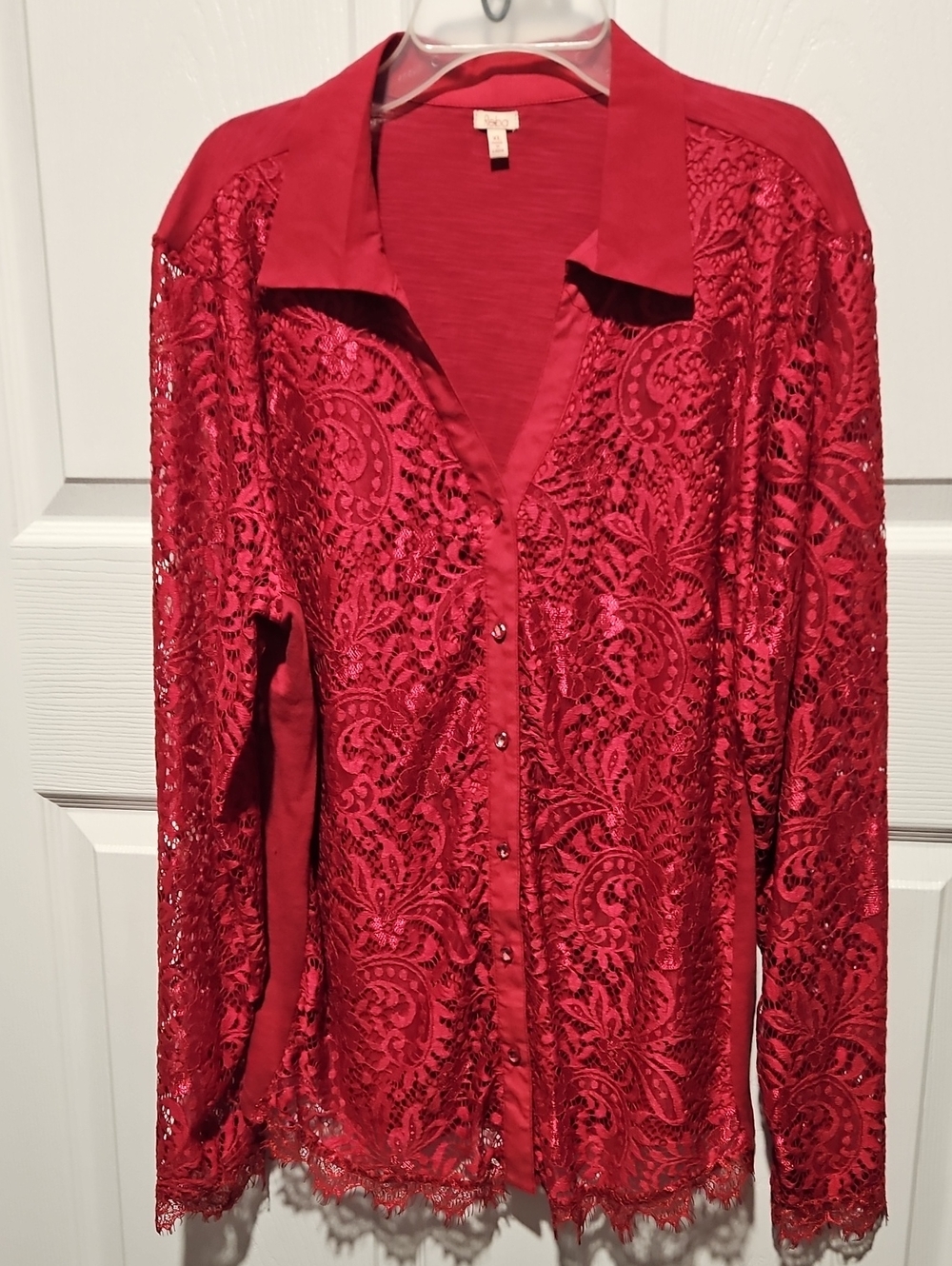 Reba Red Lace Button-Down Shirt XL
